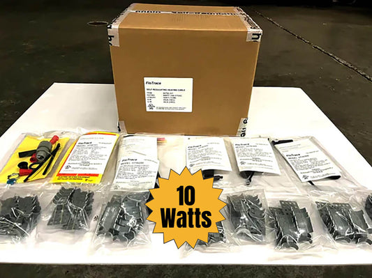 500 ft. Self Regulating Cable Package - 10 watts 208-277 volts, 2 Hard-wired Connection Kits, 1 Splice T Kit, 100 Roof Clips & 3 End Seal Kits